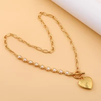 meyrroyu stainless steel gold color pearl heart necklaces elegant exquisite choker necklaces 2021 trendy female jewelry collier