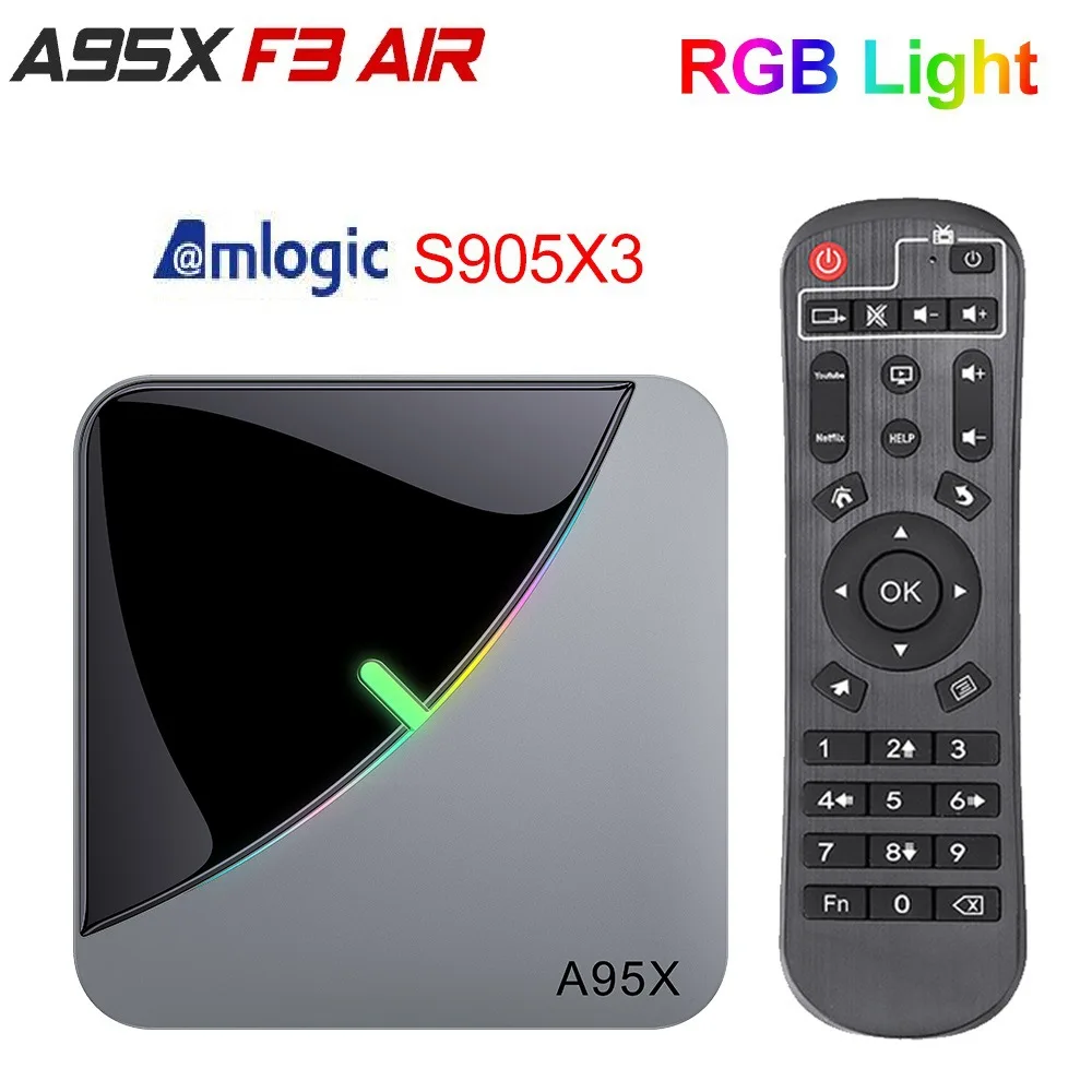 

Android 9.0 RGB Light Smart TV Box Amlogic S905X3 USB3.0 1080P H.265 4K 60fps 5G Wifi Google Player Youtube A95X F3 Air 8K TVBOX