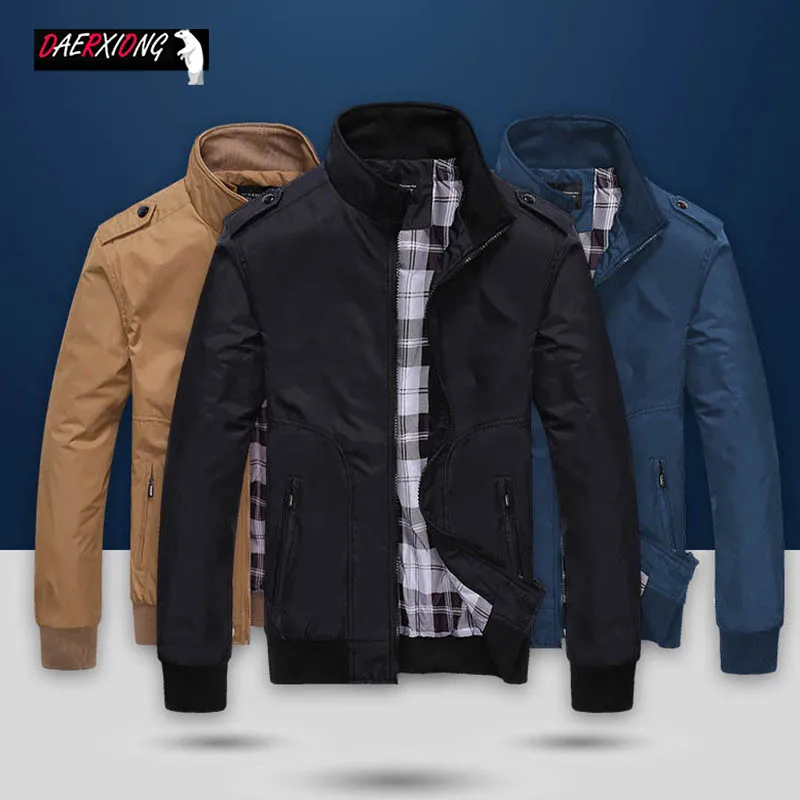Мужские куртки на весну и осень повседневные пальто модные деловые со стоячим