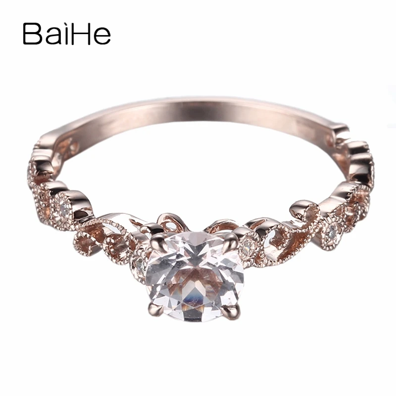 BAIHE Solid 14K Rose Gold 0.55ct Flawless Genuine Morganite Wedding Women Trendy Fine Jewelry Ring | Украшения и аксессуары