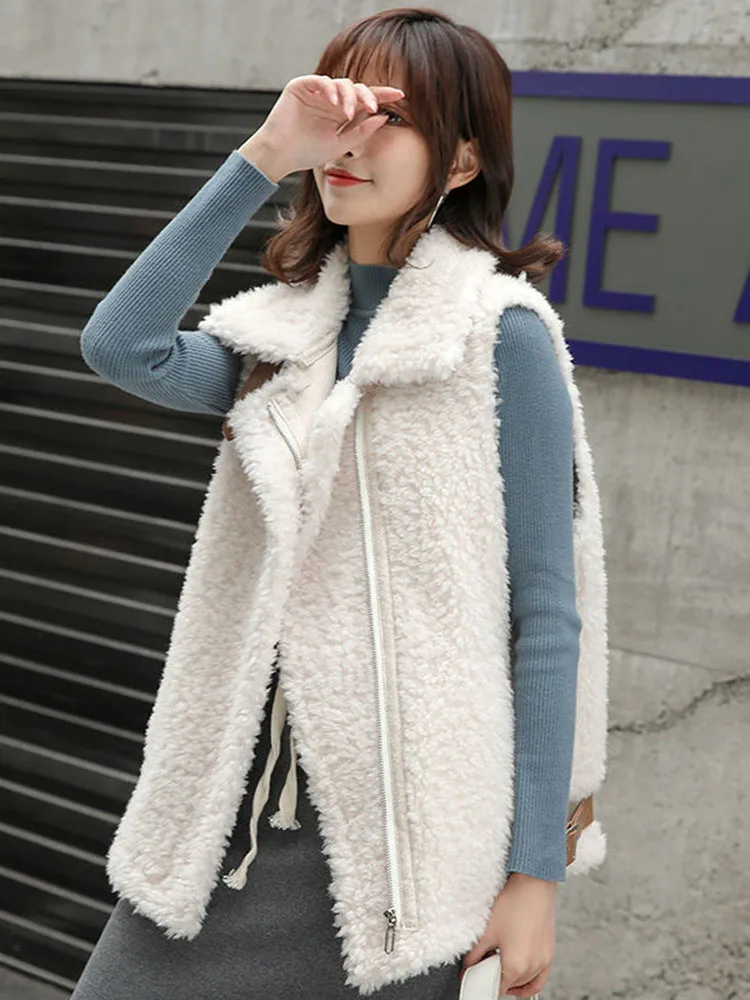 

Faux Sheepskin Coat Autumn 2021 New Spring Autumn Basic Jackets Female Women Plus Size Gilet Fourrure Sleeveless Faux Fur Vest