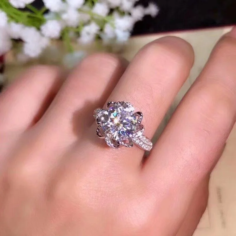 Kkmall магазин круглых серебряных колец с муассанитом 1.00ct D VVS Роскошные колечки из