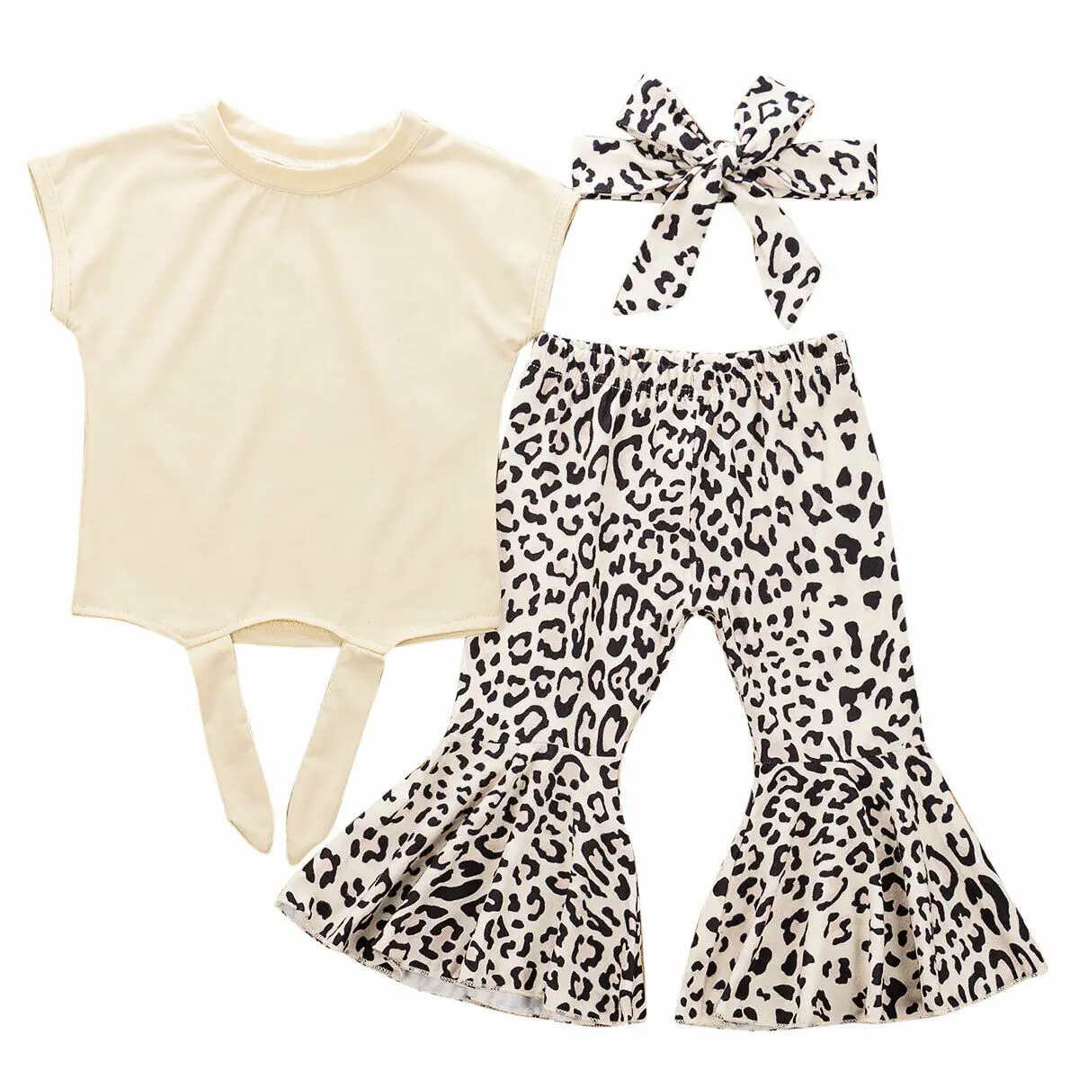 

3Pcs Toddler Baby Kids Girl Clothes Set Cotton Shirt Tops+Leopard Long Pants+Headband Outfits Sets