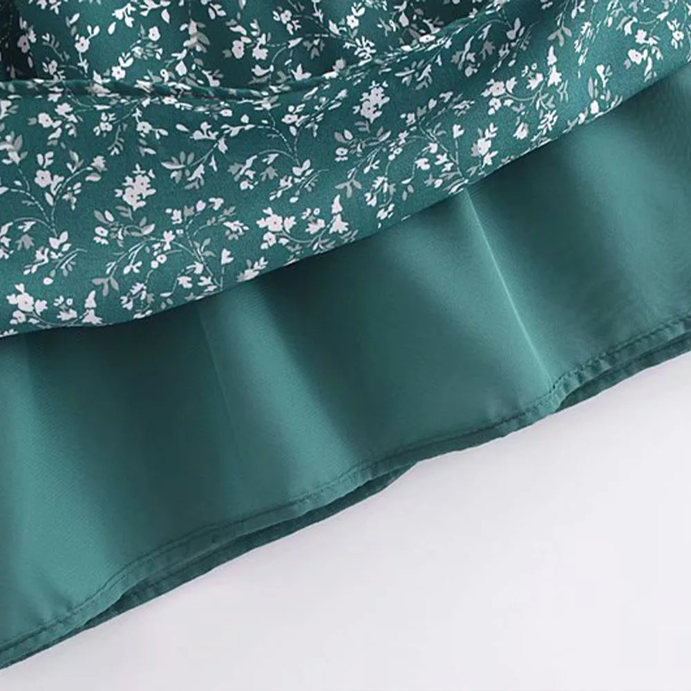 

New style and versatile 2021 summer Ruffle ink printing bubble sleeve lining back button top