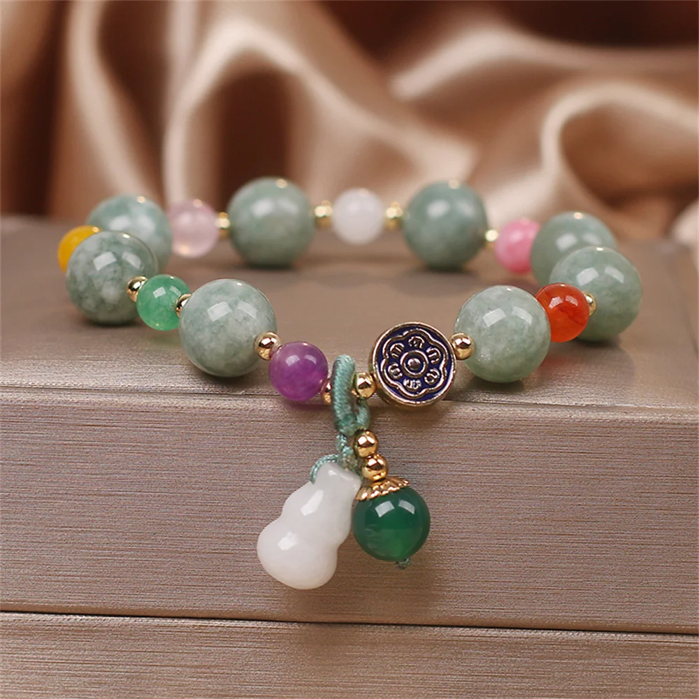 

Ethnic Style Bracelet Transfer Lucky Jewelry Vintage Jade Bracelet Tibetan Style Gourd Chalcedony Bracelet For Women Female Men