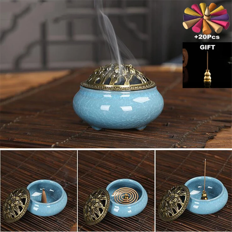 + 20 шт. башня для благовоний подарок курильница портативная фарфоровая буддизм