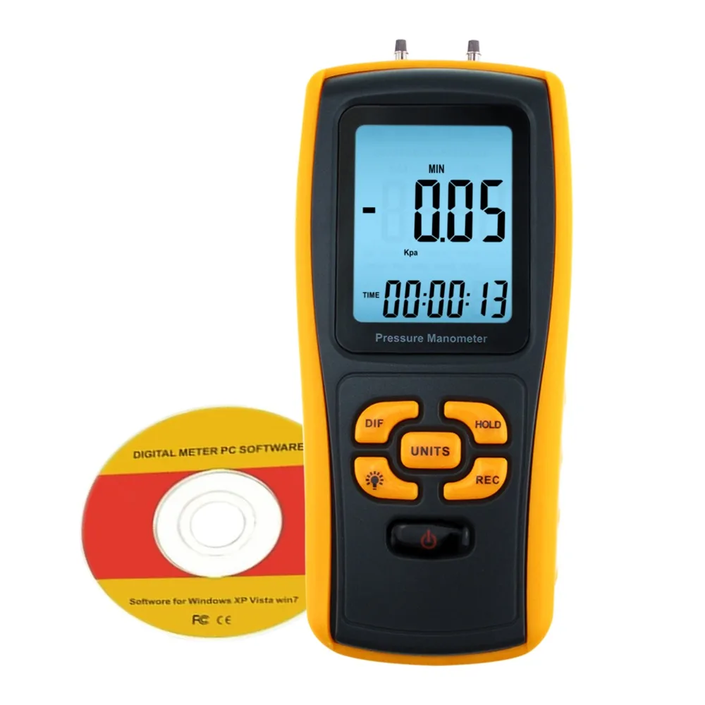 

Digital Manometer w/ USB Interface, 11 Measurement Units, Air Pressure Instrument, Differential Gauge