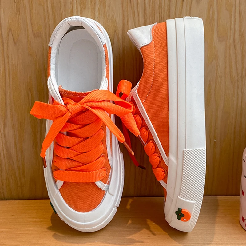 

2021 New Women Canvas Shoes Fashion Casual Shoes Lovely Fruit Breathable Thick Bottom Lace-up Outdoor Sneakers Women Shoes