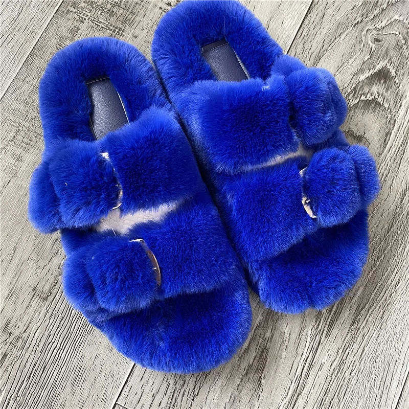 

New Summer Women'S Slippers 100% High Quality Imitation Mink Casual Slippers The LooP Can Be Resized Flat Bottom Fashion Slipper