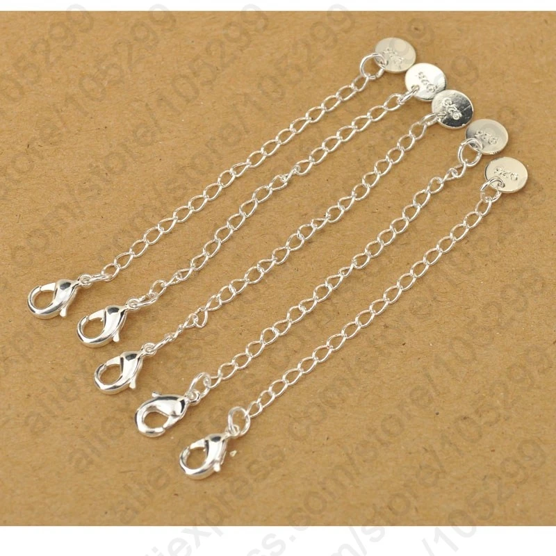 

Wholesale 925 Sterling Silver Extension Tail Chains With Tag Lobster Clasps For Necklace Bracelet DIY Jewelry Accessory Findings