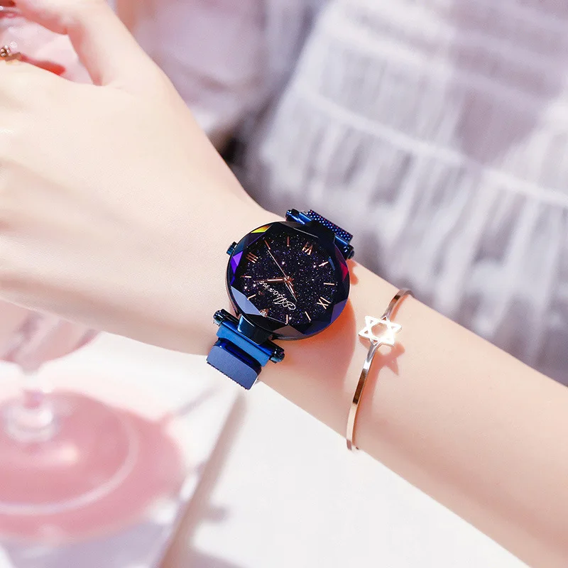 

Fashion Elegant Quartz watch for women Magnet Buckle Starry Sky Roman Numeral women watch Purple Ladies Wristwatch gift for girl