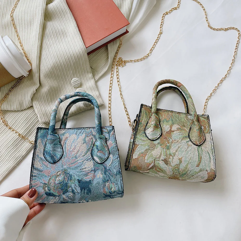 

Fashion Graffiti Flower Printing Women Messenger Bags Mini Top-handle Handbags Casual Canvas Ladies Chain Shoulder Crossbody Bag