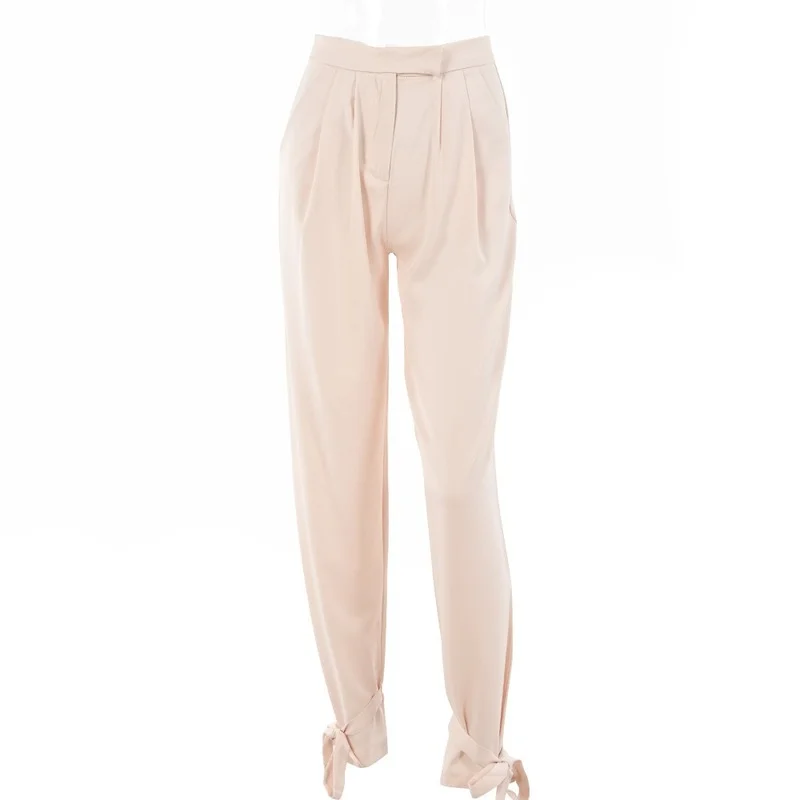 

2021 Summer High Waist Thin Satin Casual Pants Women Loose Lace Up Baggies Trousers Ladies Workout Chic Satin Elegant Capris