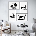 Черно-белый минималистичный силуэт с изображением корриды, линия Пикассо, животное, холст, настенная живопись, плакат, декоративный плакат без рамки