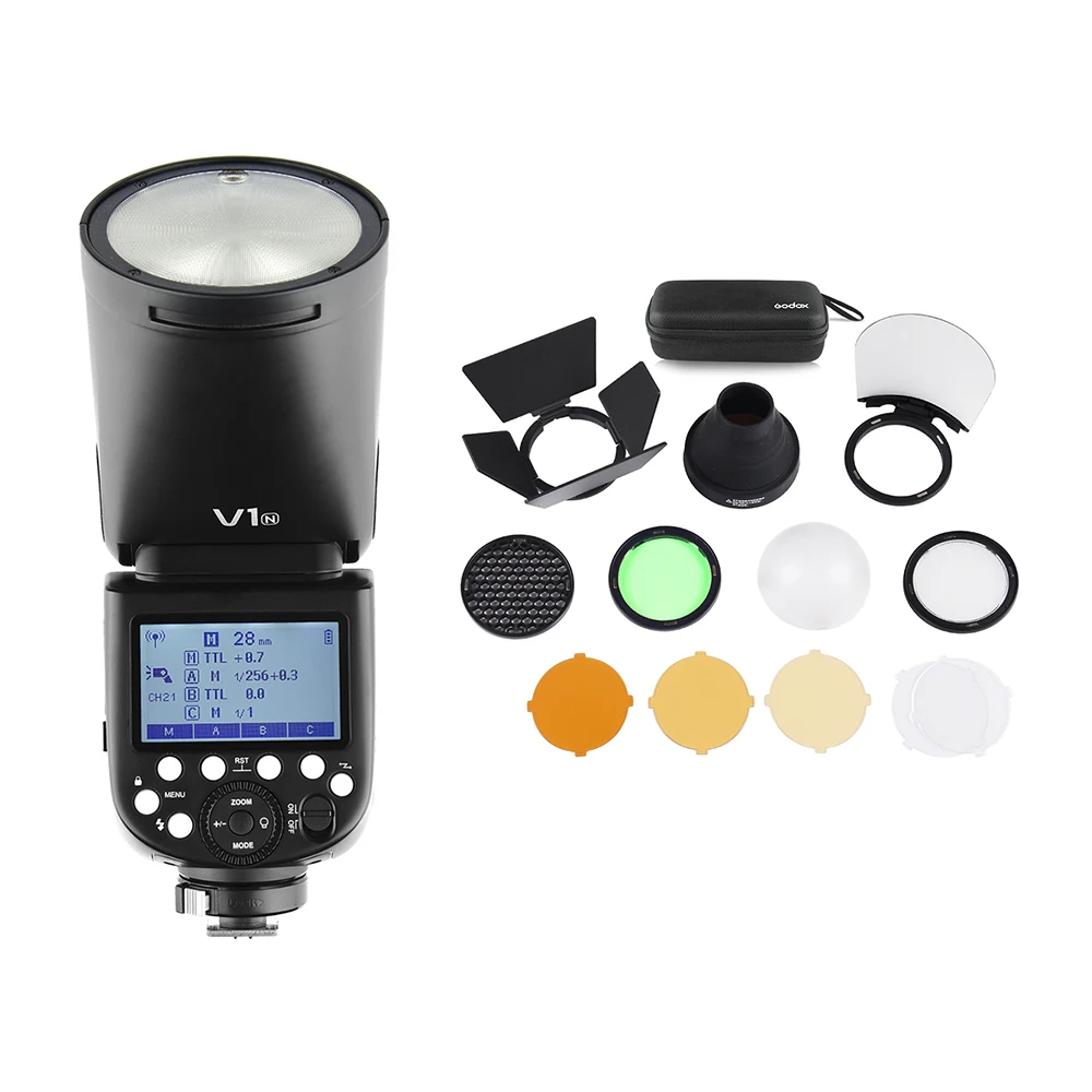 Godox V1N вспышка для камеры Speedlite + AK R1 карманная светильник беспроводной 2 4G зум Nikon