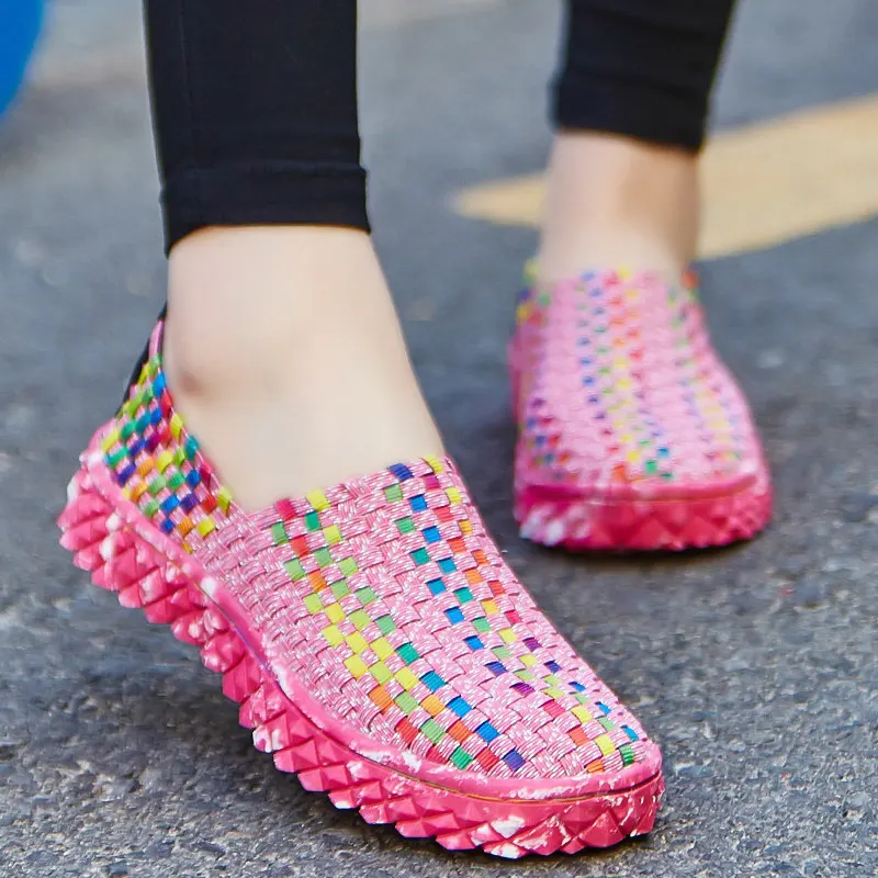 

Women's Flat Shoes Summer Female Loafers Mokassin Fashion Colorful Ladies Casual Woven Shoes Breathable Sneakers Plus Size 35-44