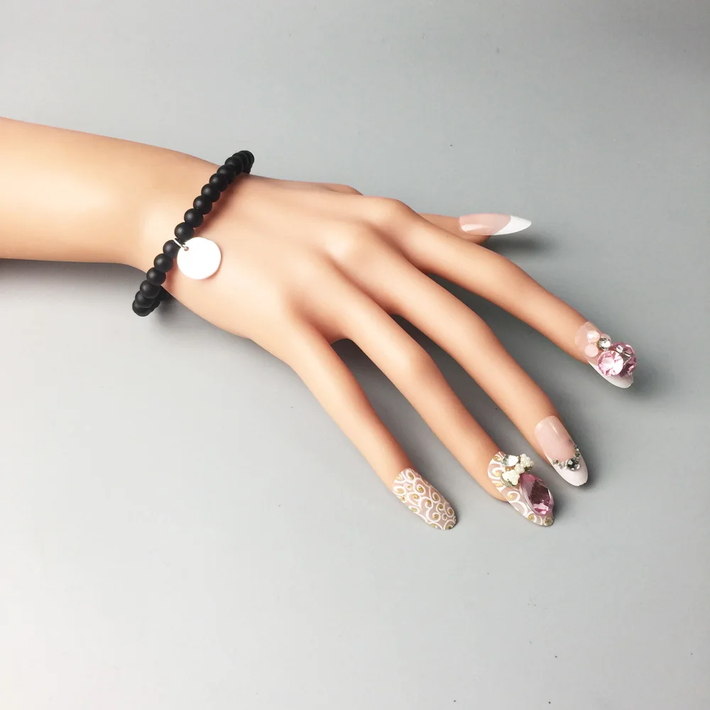 6MM Black Obsidian Beads Strand Bracelets 925 Sterling Silver Round Disc Charm Bangles Women Men Jewelry Accessories | Украшения и