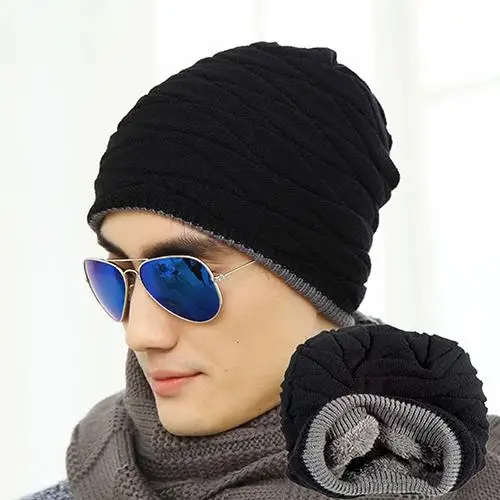 

Fashion Beanie Men Winter Warm Faux Fur Lined Baggy Hat Ski Skull Hip-Hop Cap Baggy Beanies For Men Winter Women Ladies Hat