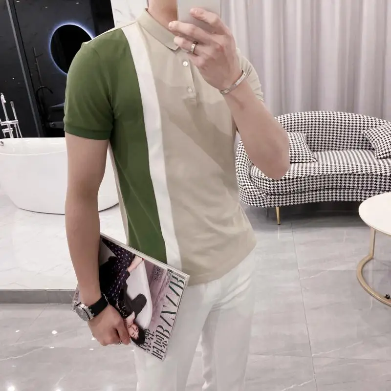 Men's spring and summer 2020 new lapel short-sleeved men's cotton polo shirt trend stitching bottoming | Мужская одежда