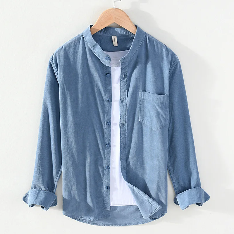 

Мужская Вельветовая рубашка с воротником-стойкой, 7 цветов, на осень/зиму