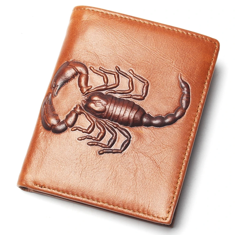 Мужской модный тисненый кошелек из натуральной кожи с узором скорпиона мужской
