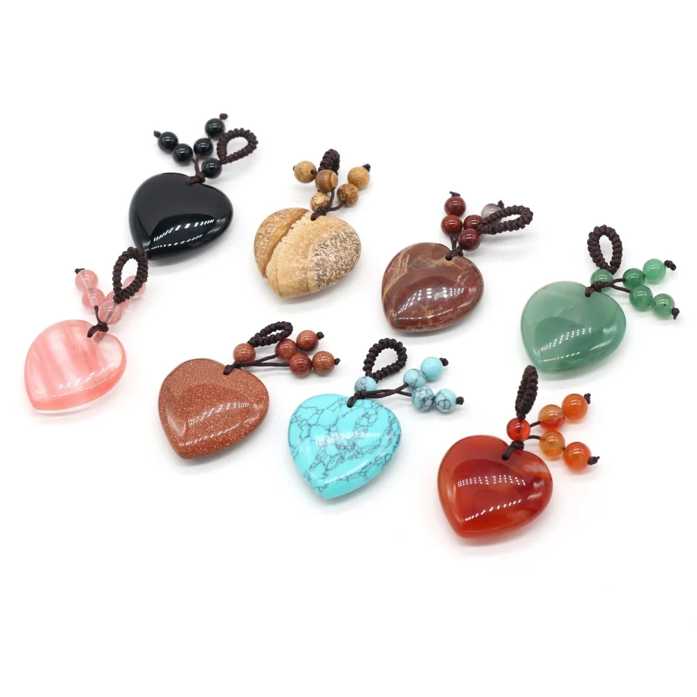 

1pcs Natural Stone Agates Crystal Opal Green Aventurine Rose Quartzs Key Chain Charm Pendant for Women Jewelry Gift Size 30x30mm