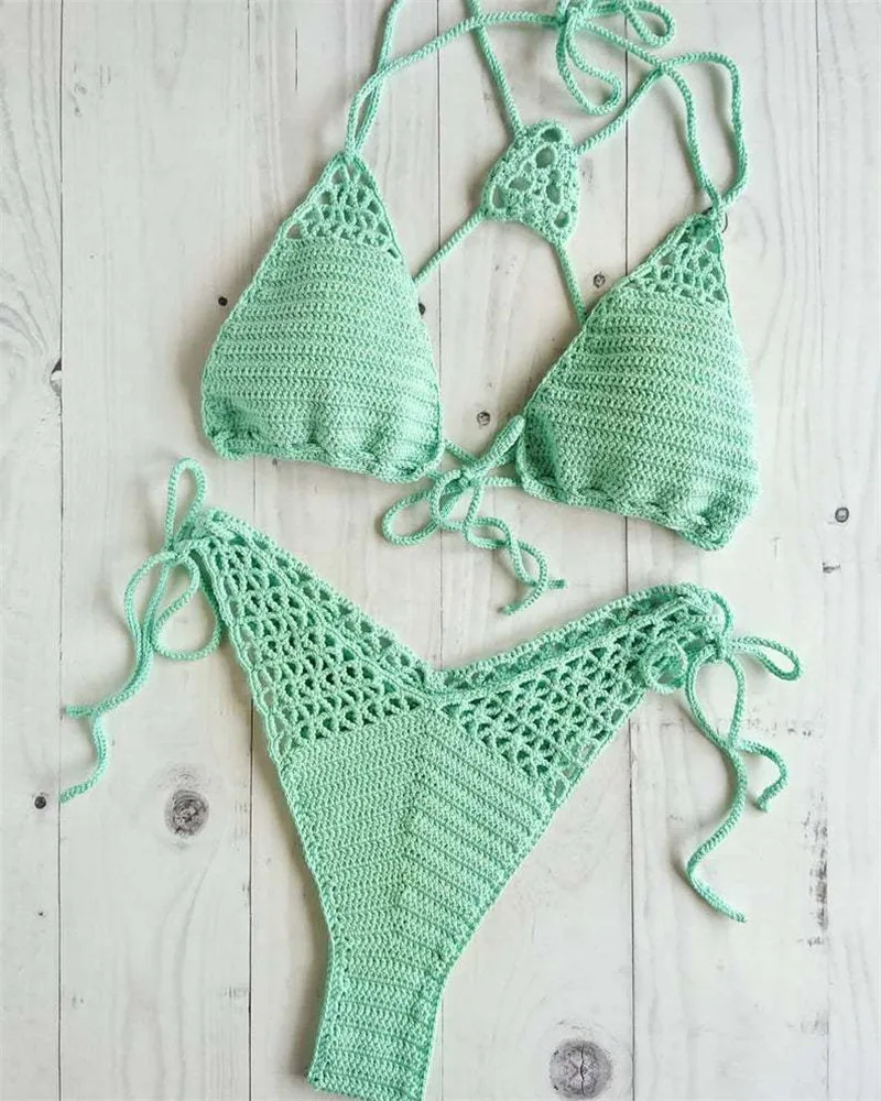 Бикини женское ручной работы брендовый Хлопковый вязаный купальник пикантный