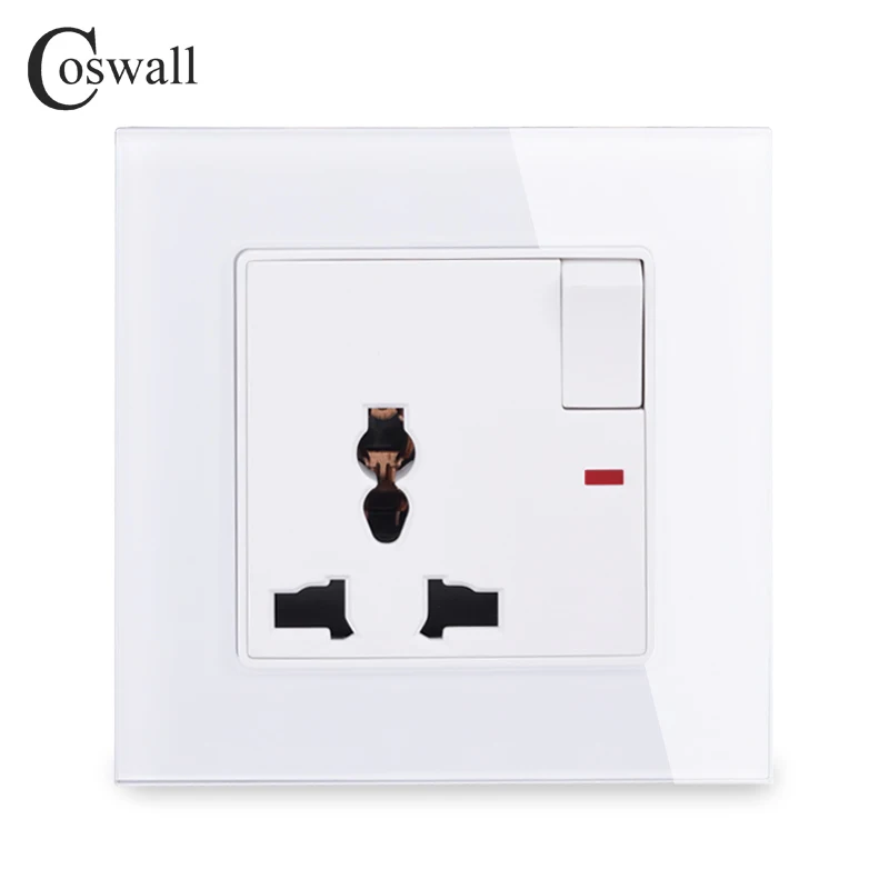 Стеклянная панель COSWALL из закаленного стекла 13A универсальная розетка с неоновой