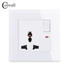 Стеклянная панель COSWALL из закаленного стекла 13A, универсальная розетка с неоновой розеткой, заземленная защитной дверью для детей