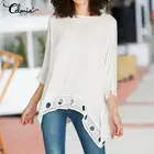 Celmia 2021 женские кружевные Белые блузы с длинным рукавом женские офисные рубашки размера плюс Топы Асимметричные повседневные свободные Blusas