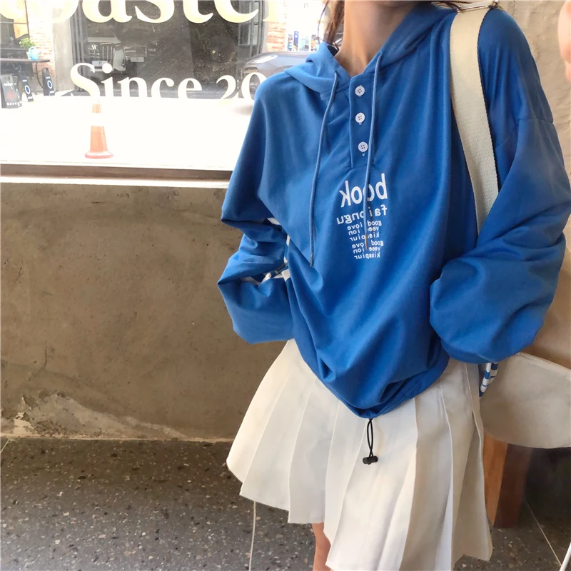 

Korean Autumn Hoodies Harajuku Fashion Letter Print Thin Sweatshirt Woman Casual Loose Hoodie Women Sudaderas Clothes for Teens