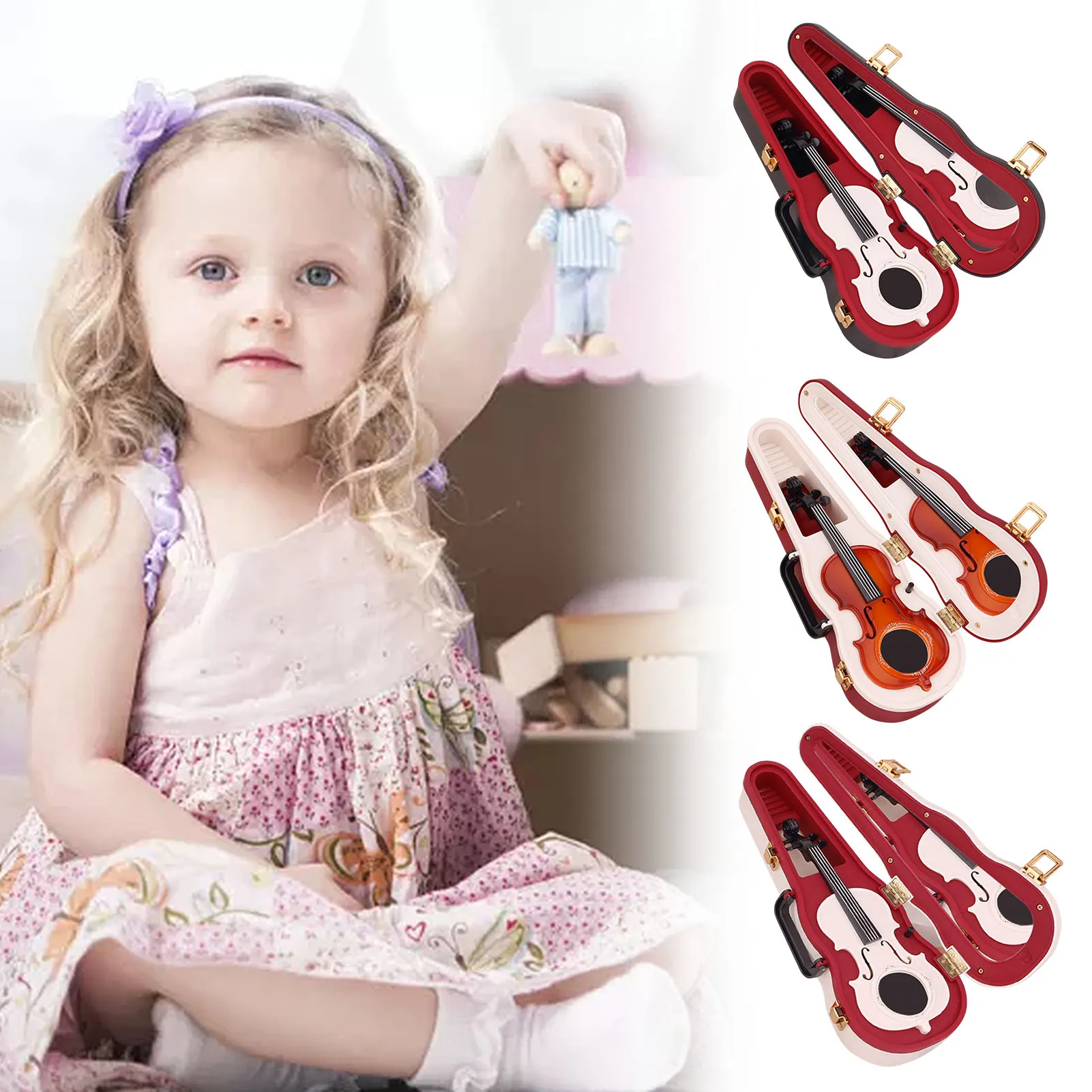 

Musical Box Wind Up Vintage Miniature Mechanism Violin Instrument With Mini Vanity Mirror Mini Unique Music Home Decoration With