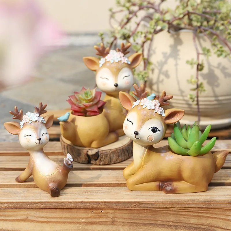 Цветочный горшок с мультяшным оленем контейнер для суккулентов креативный