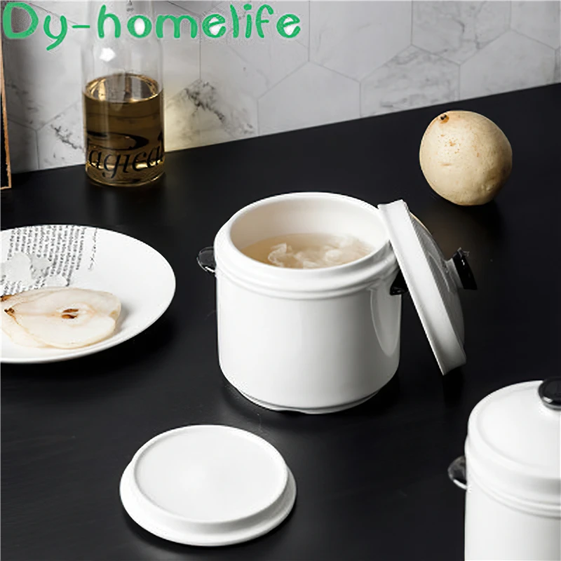 Керамическая тушеная кастрюля Корейская двойная крышка белая круглая миска для