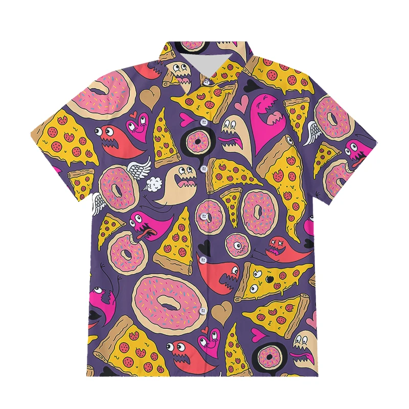 

OGKB Short Sleeve Shirt Male Fashion 3D Printed Sandwich Donut Button Shirt Men Hip Hop 6XL Tops Tees Summer Shirts Oversize