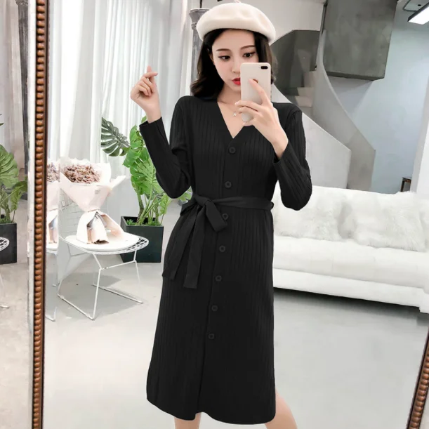 Autumn and winter long wool women's cardigan knitted cashmere female long-sleeved knee-length sweater coat |