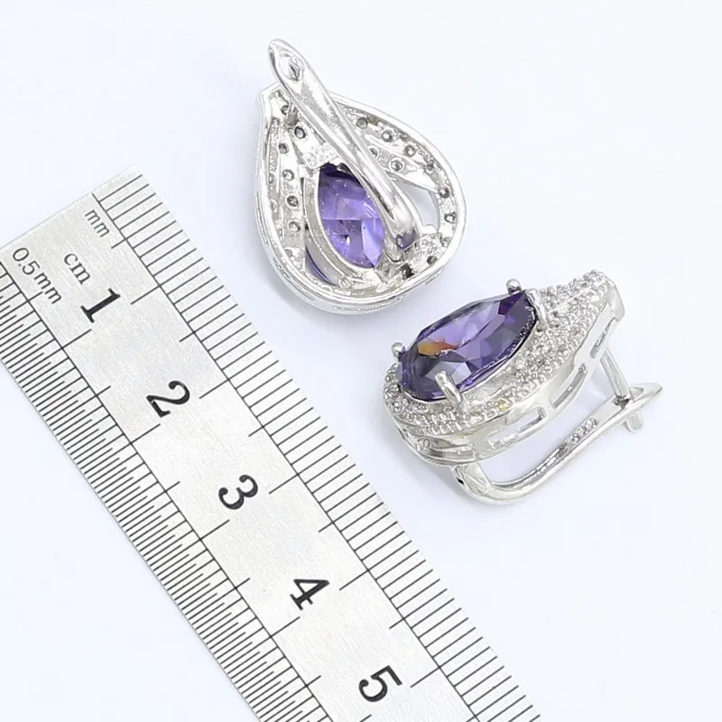 Серебряный цвет искусственное фиолетовое ожерелье кольцо с подвеской подарок на