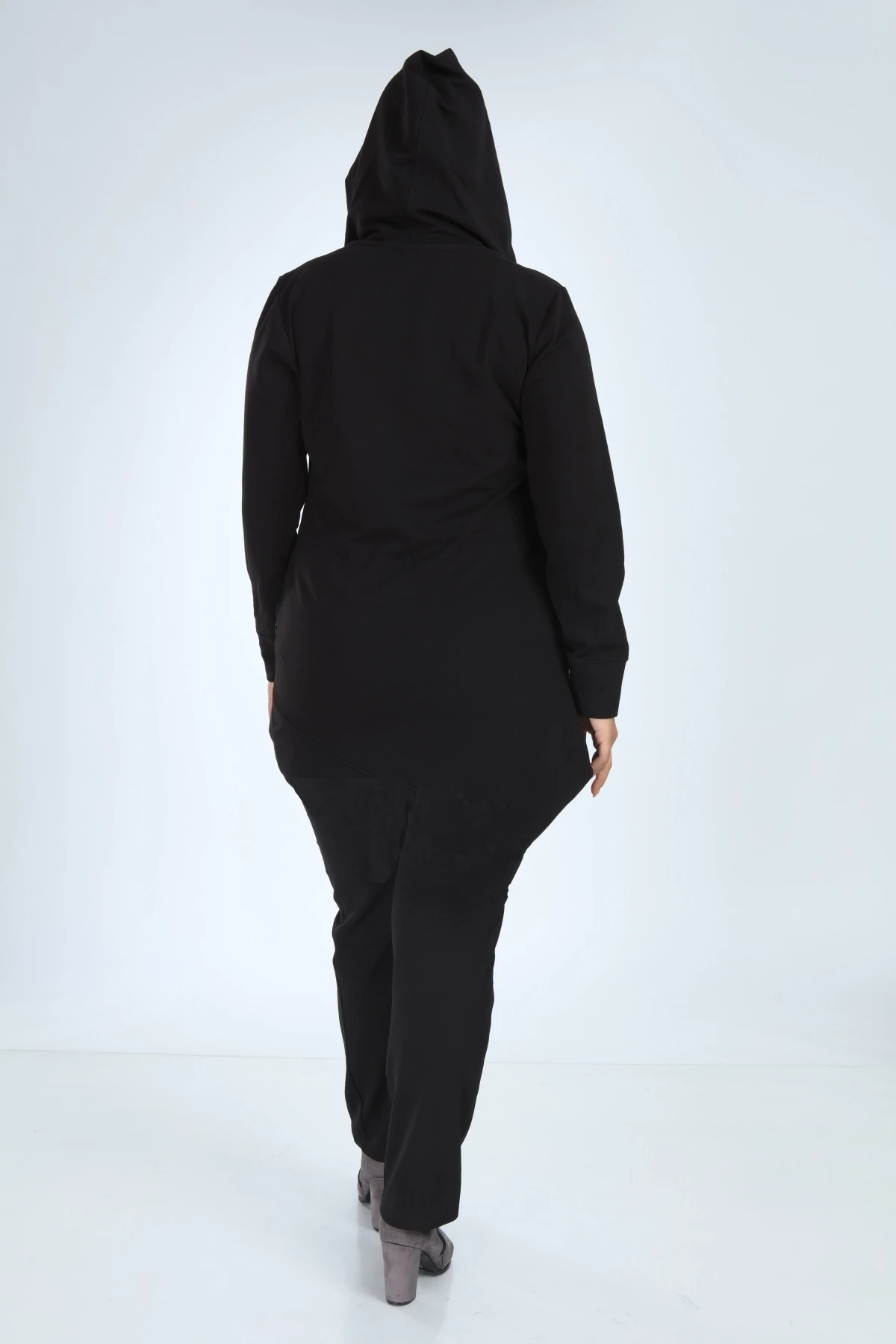

Pianoluce Women Large Size Front Zipper Hooded Pocket Zipper Coat Black P5109