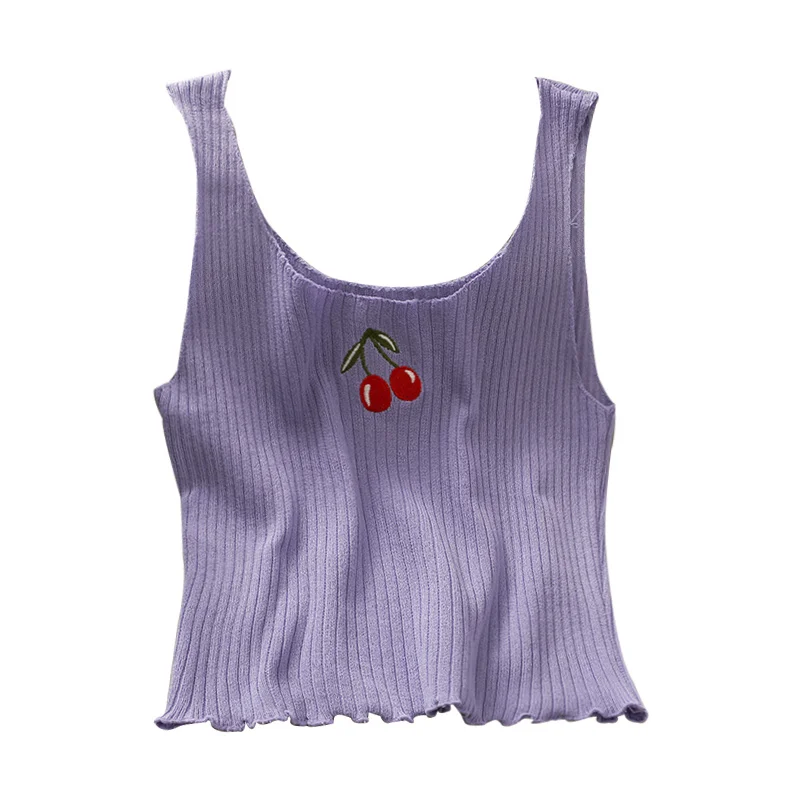 

Small Short Cherry Embroidery Cropped Vest for Women 2021 Spring Summer Slim-Fit Slimming All-Match Knitted Camisole