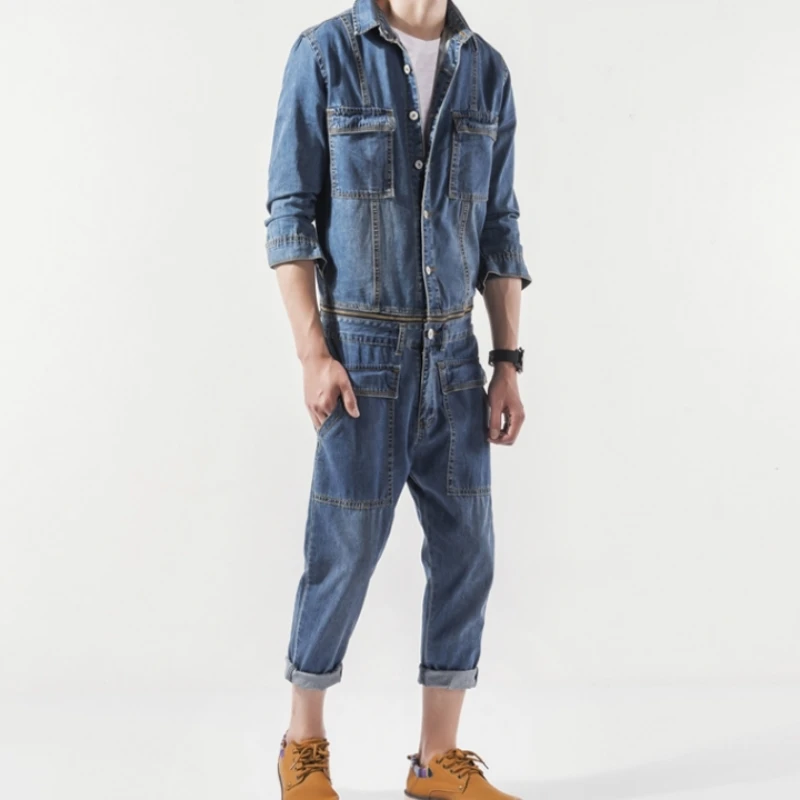 Японский стиль винтажный Повседневный джинсовый комбинезон для мужчин весна
