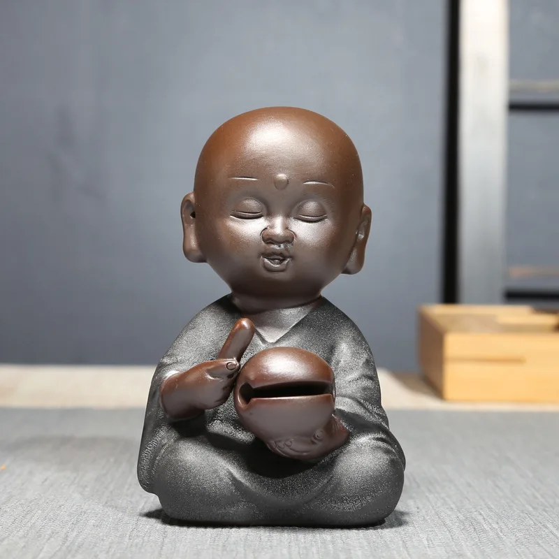 

Kung Fu Tea Pet Yixing Black Sand Tea Pets Cute Monk Statue Tea Ceremony Accessories Decor Crafts Boutique Ornaments As Gifts