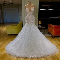 robe de soiree dubai design white feather party dresses mermaid pearls custom evening gown formal dress long prom dress vestidos