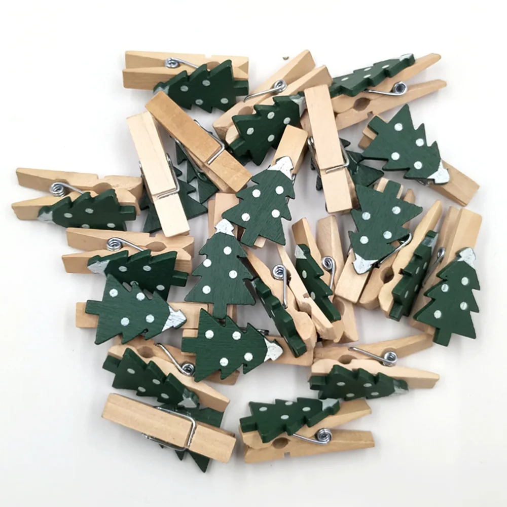 

25pcs 3.5cm Wooden Photo Clips Christmas Shape Mini Eco-friendly Photo Clamp for Home (Green)
