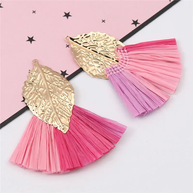 3 Шт. Кисточки Подвески Железный сплав и плетеная лента Веерной формы Лист Мультиколор для создания ювелирных изделий, декора и аксессуаров для одежды 57мм х 52мм.