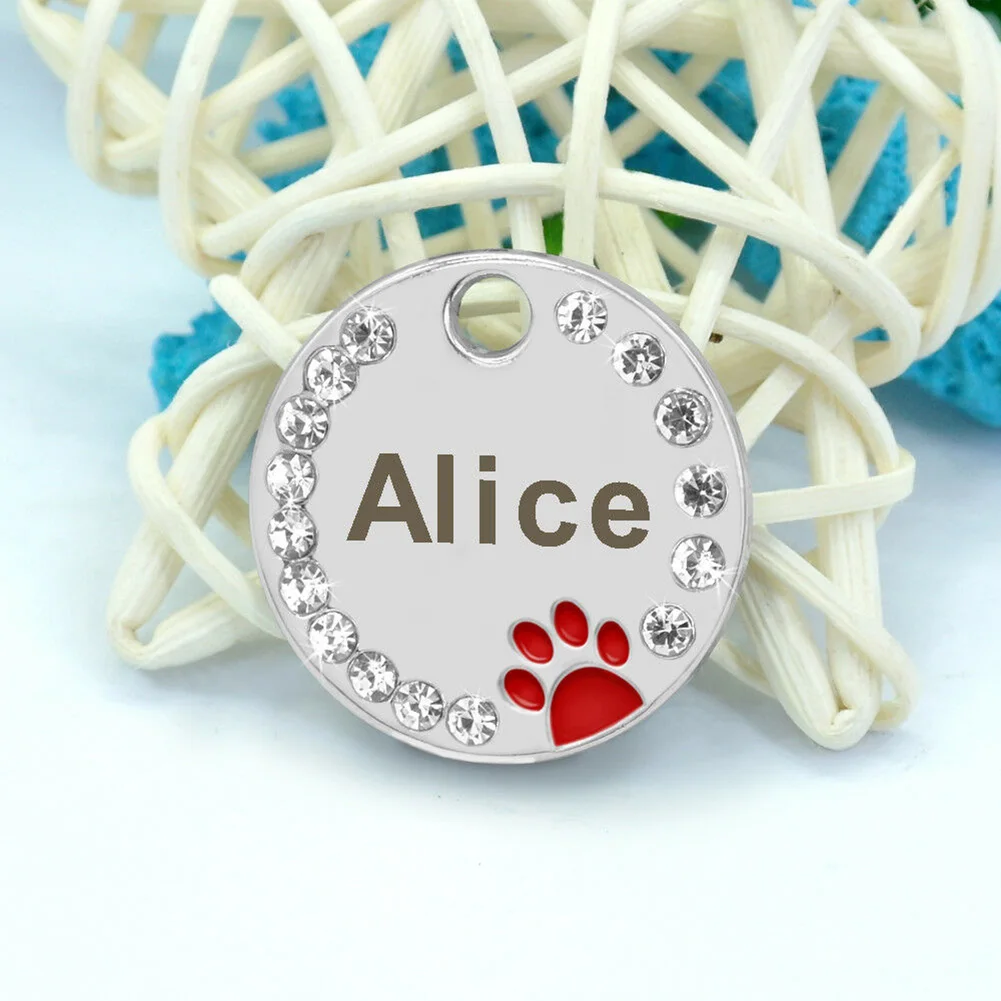 New 25mm Round Custom Engraved Dog Tag Pet Collar Accessories Cat Id Stainless Steel Bone Paw Name Tags Anti-Lost | Дом и сад