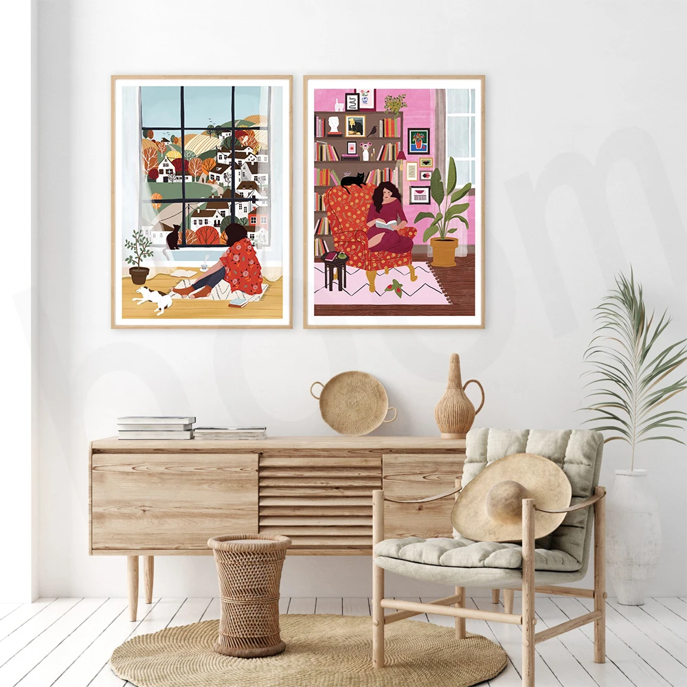 Абстрактные Художественные плакаты с изображением девушек осенняя живопись на