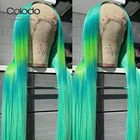 Цветные зеленые парики из человеческих волос с эффектом омбре, прямые парики, прозрачные выделяющие парики из кружева, парики без повреждений с детскими волосами для женщин