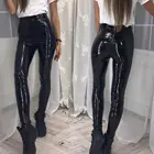 Шикарные Женские однотонные брюки из искусственной кожи с высокой талией, облегающие леггинсы, Лидер продаж