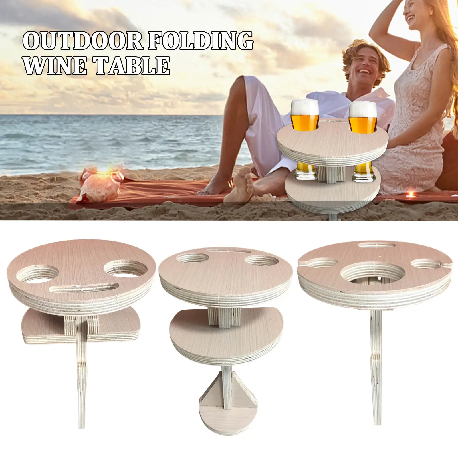 

Складной винный стол для использования на открытом воздухе, вертикальная деревянная стойка для Винных Бокалов для сада, путешествий, пляжа,...