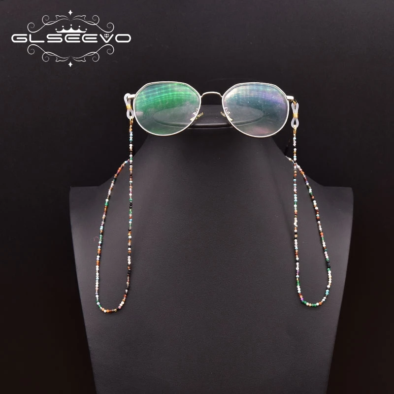 

GLSEEVO Gold Plated Long Link Chain New Arrival Colored Natural Stone Sunglasses Masking Necklace Chain Not Glasses GH0042